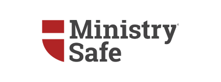 Light red background with Ministry Safe Logo and red half shield